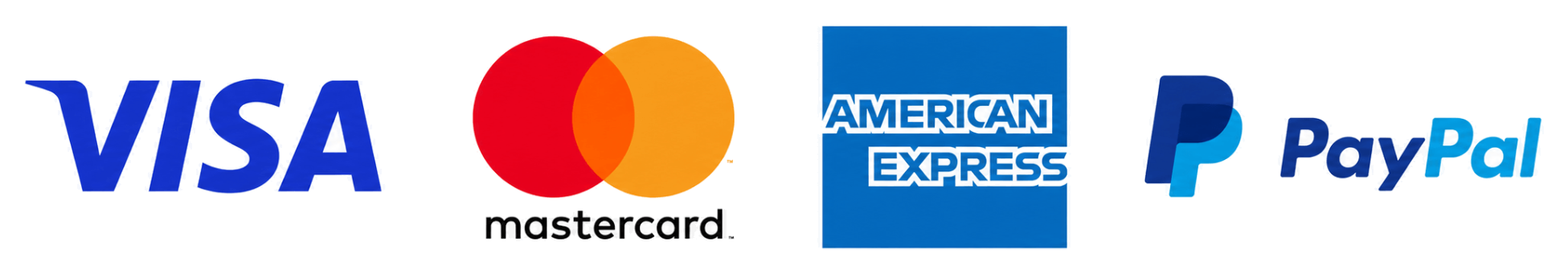 Logotipos de Visa, Mastercard, American Express y PayPal